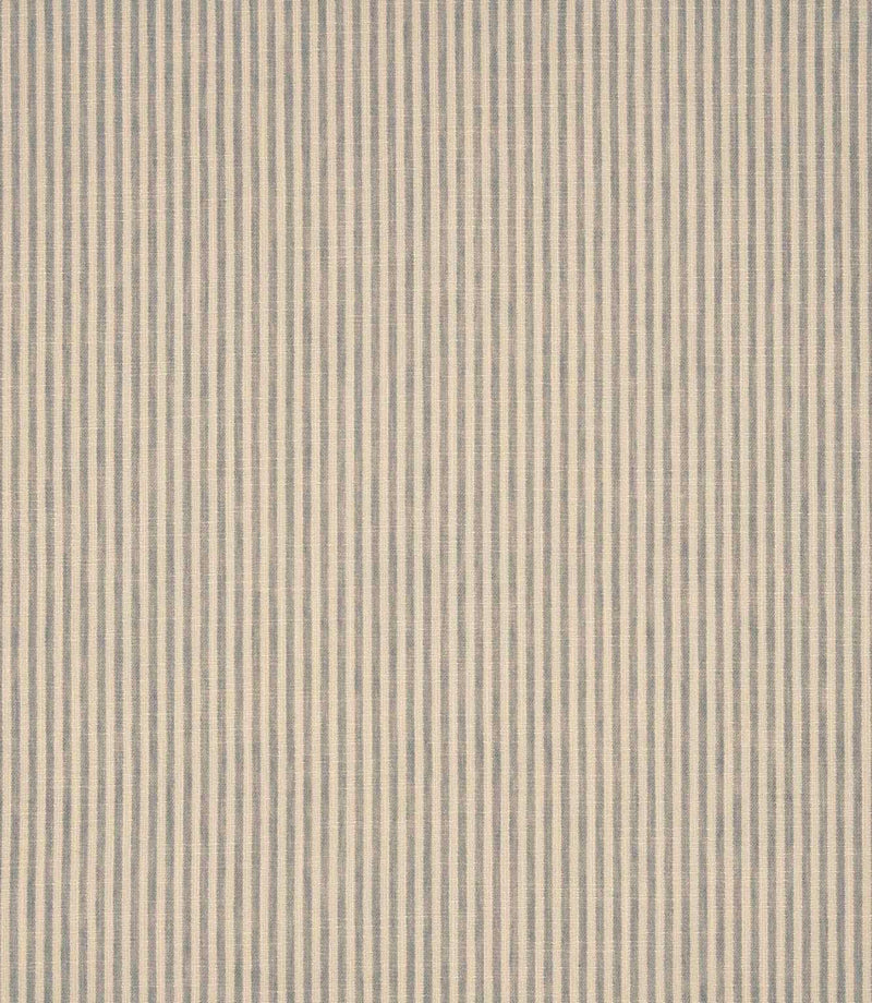 Shoreham Gull striped fabric featuring fine, evenly spaced vertical grey and natural cream ticking stripes, with a subtle woven texture and timeless, understated design.