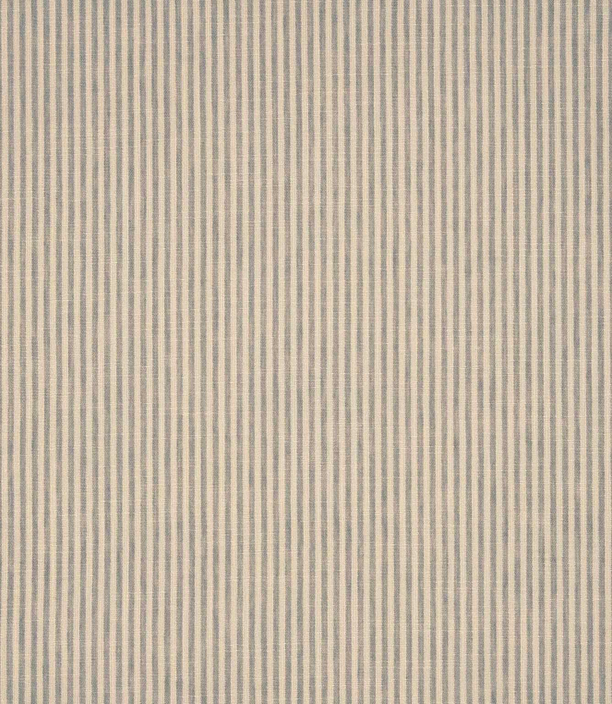 Shoreham Gull striped fabric featuring fine, evenly spaced vertical grey and natural cream ticking stripes, with a subtle woven texture and timeless, understated design.
