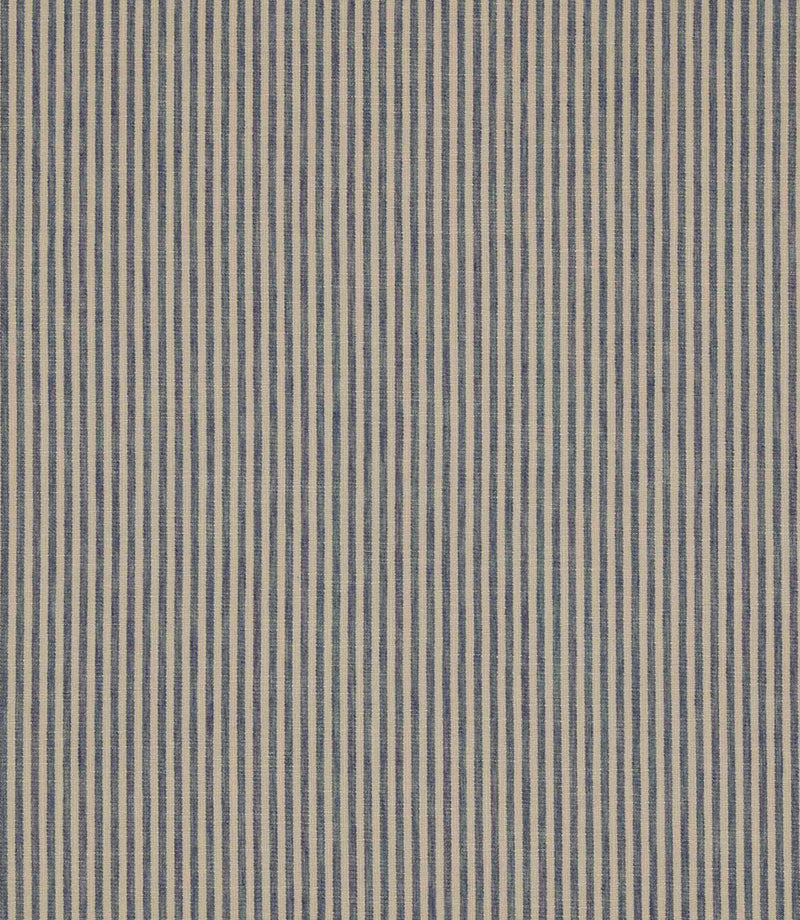Shoreham Nautica striped fabric featuring evenly spaced vertical navy blue and natural cream ticking stripes, with a subtle woven texture and classic coastal-inspired design.