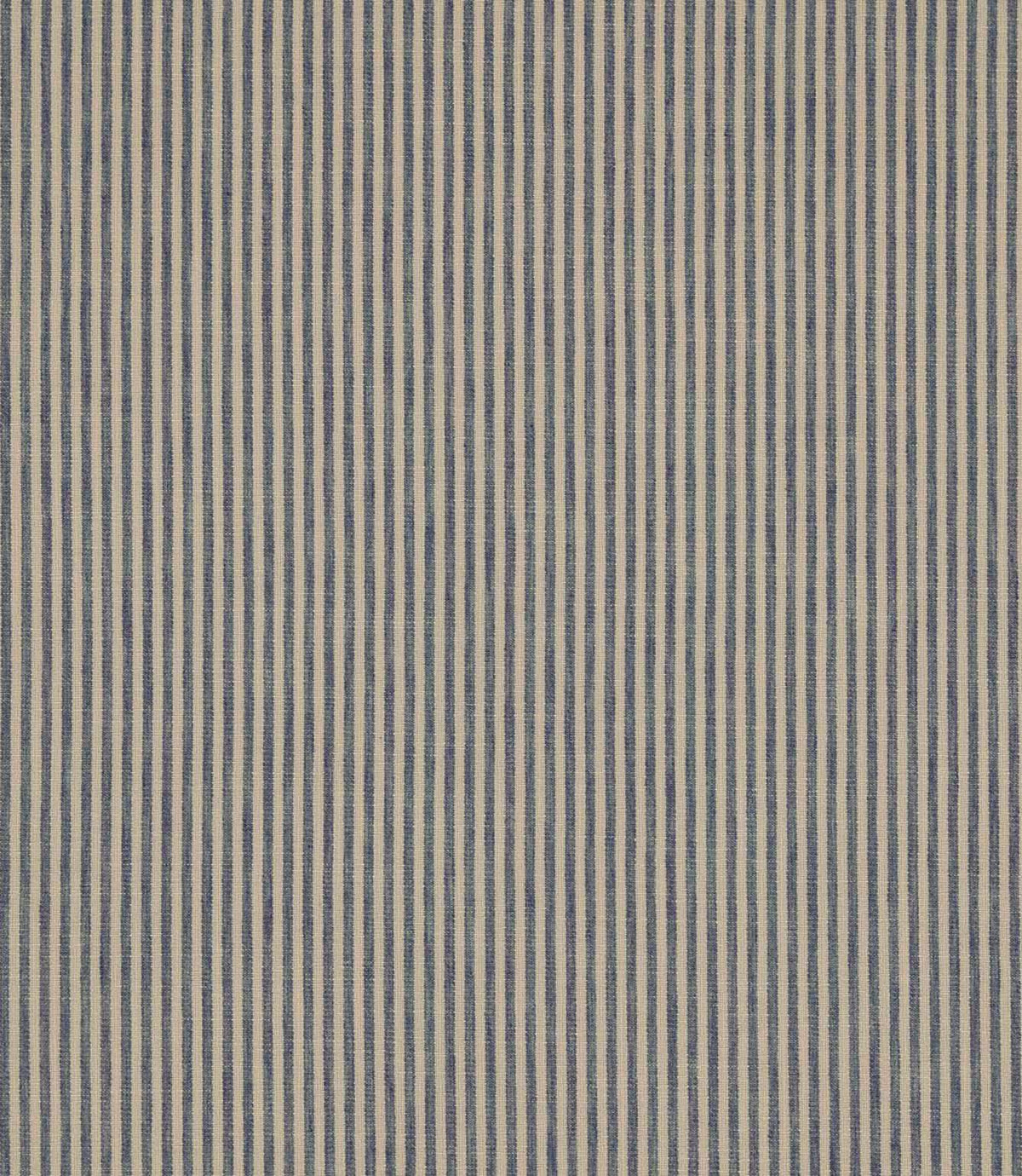 Shoreham Nautica striped fabric featuring evenly spaced vertical navy blue and natural cream ticking stripes, with a subtle woven texture and classic coastal-inspired design.