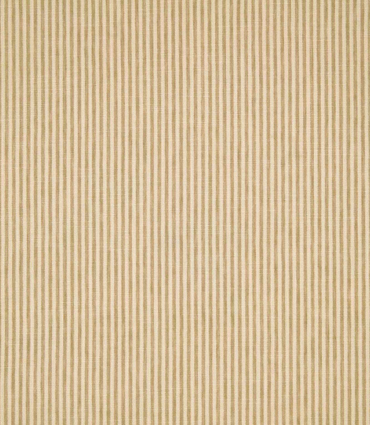 Shoreham Sandytan striped fabric featuring fine, evenly spaced vertical sandy beige and natural cream stripes, with a subtle woven texture and classic ticking stripe design.