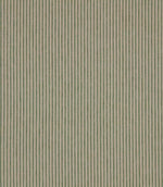 Shoreham Spring striped fabric featuring fine, evenly spaced vertical sage green and natural beige stripes, with a subtle woven texture and a classic ticking stripe design.