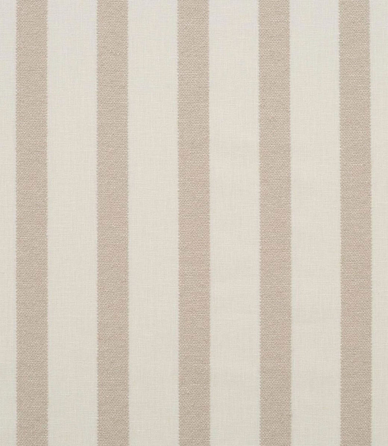Woven stripe fabric featuring a light neutral background with wider vertical stripes in soft taupe, creating a calm, understated pattern with gentle texture.