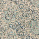 Southold Nautica paisley floral fabric featuring intricate navy blue and turquoise paisley motifs, detailed botanical flowers and trailing foliage on a natural cream background with a subtle woven texture.