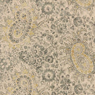 Southold Rockport paisley floral fabric featuring intricate charcoal grey and muted olive floral motifs, delicate mustard yellow accents and large decorative paisley designs on a natural cream background with a subtle woven texture.