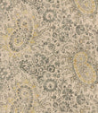 Southold Rockport paisley floral fabric featuring intricate charcoal grey and muted olive floral motifs, delicate mustard yellow accents and large decorative paisley designs on a natural cream background with a subtle woven texture.