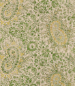 Southold Spring paisley floral fabric featuring intricate botanical motifs, large decorative paisley designs and delicate flowers in fresh green, sage and soft yellow tones on a natural cream background with a subtle woven texture.