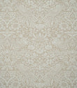 Strawberry Thief Linen Look William Morris fabric in soft beige and off-white, showing the full repeating Arts & Crafts design of birds, strawberries, flowers and foliage.
