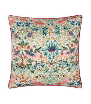 Strawberry Thief Coral / Leaf Green Piped Outdoor Cushion