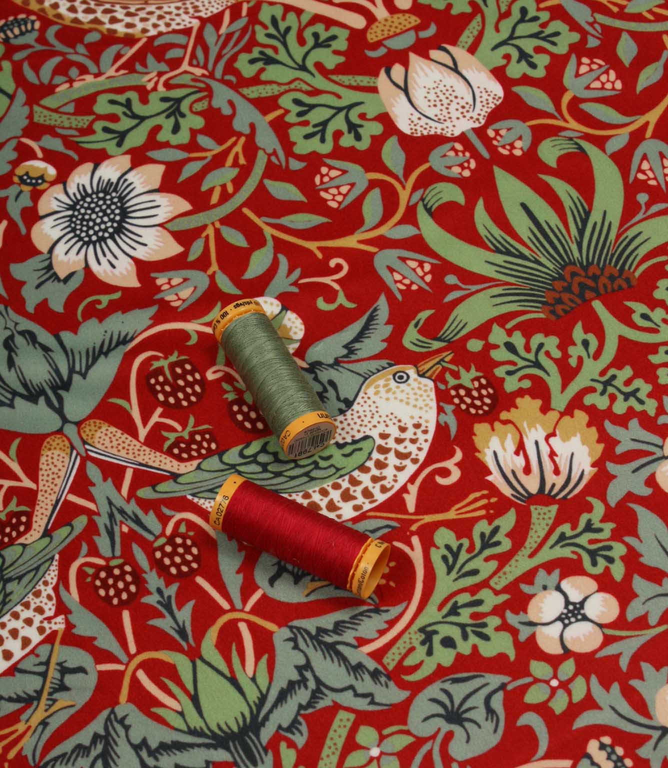 Strawberry Thief Velvet Fabric / Scarlet