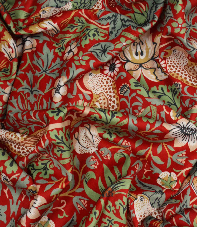 Strawberry Thief Velvet Fabric / Scarlet