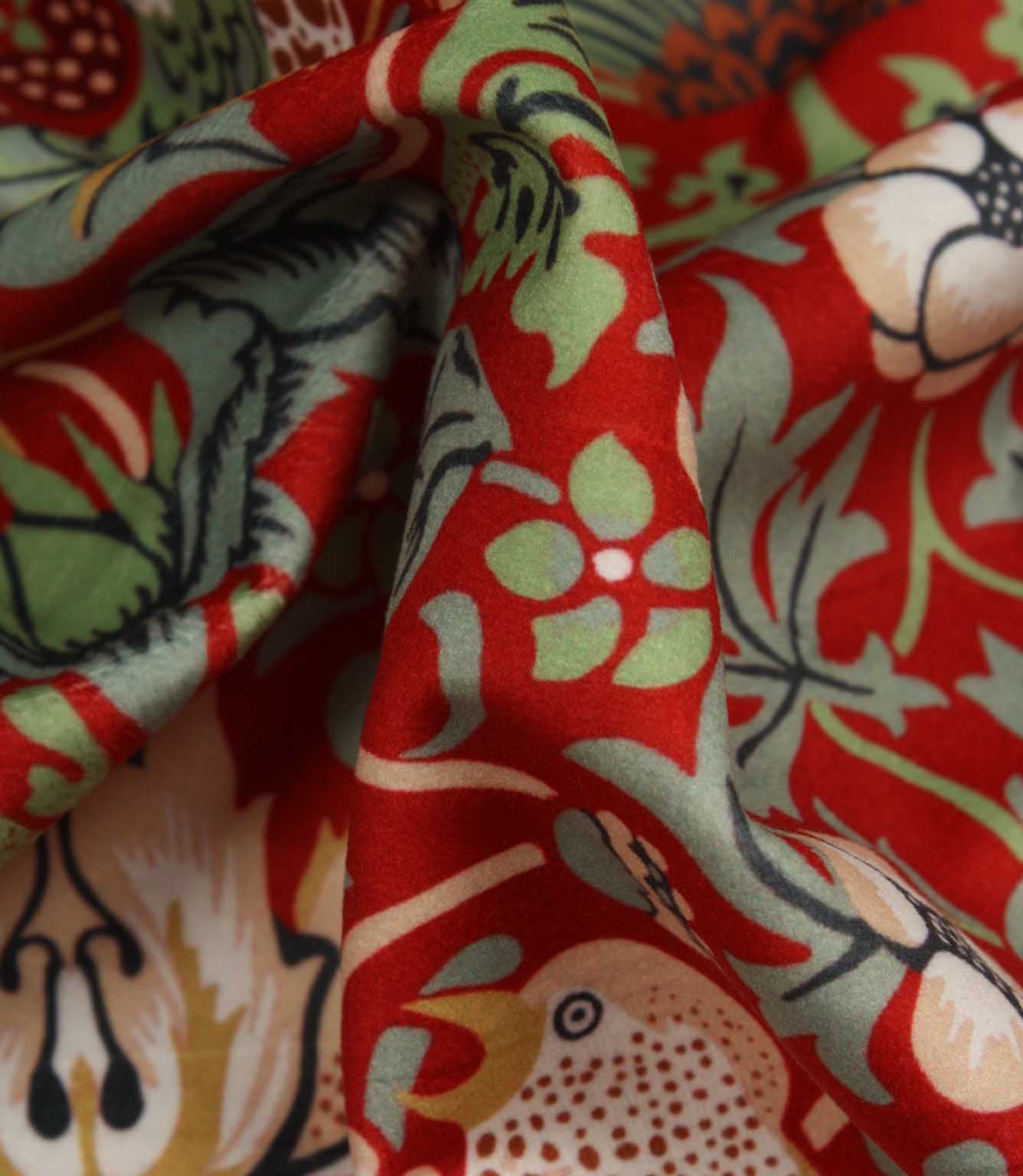 Strawberry Thief Velvet Fabric / Scarlet