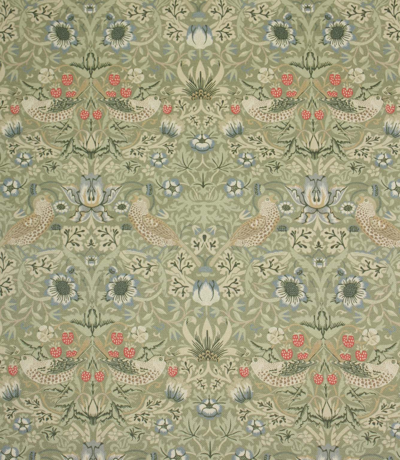 Strawberry Thief Oilcloth Fabric / Sage | Just Fabrics