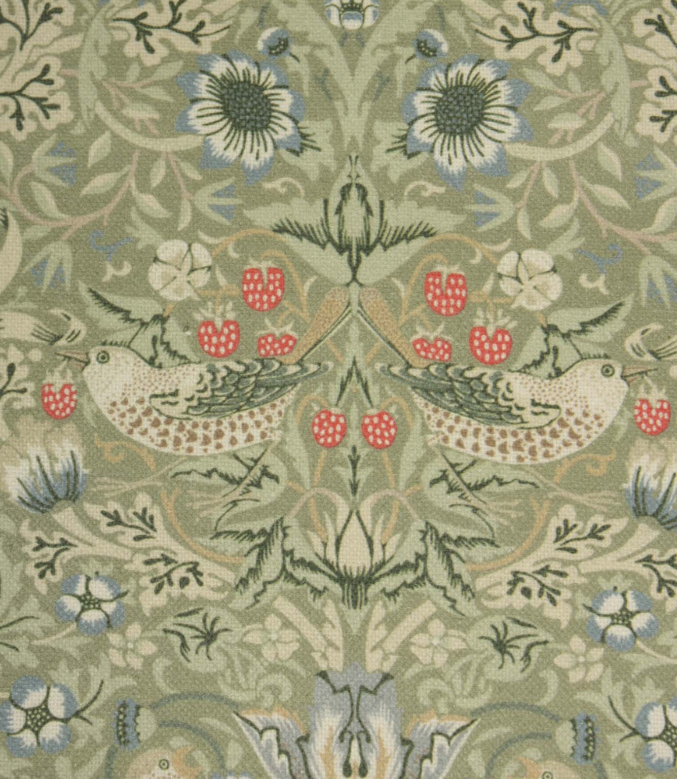 Strawberry Thief Oilcloth Fabric / Sage | Just Fabrics