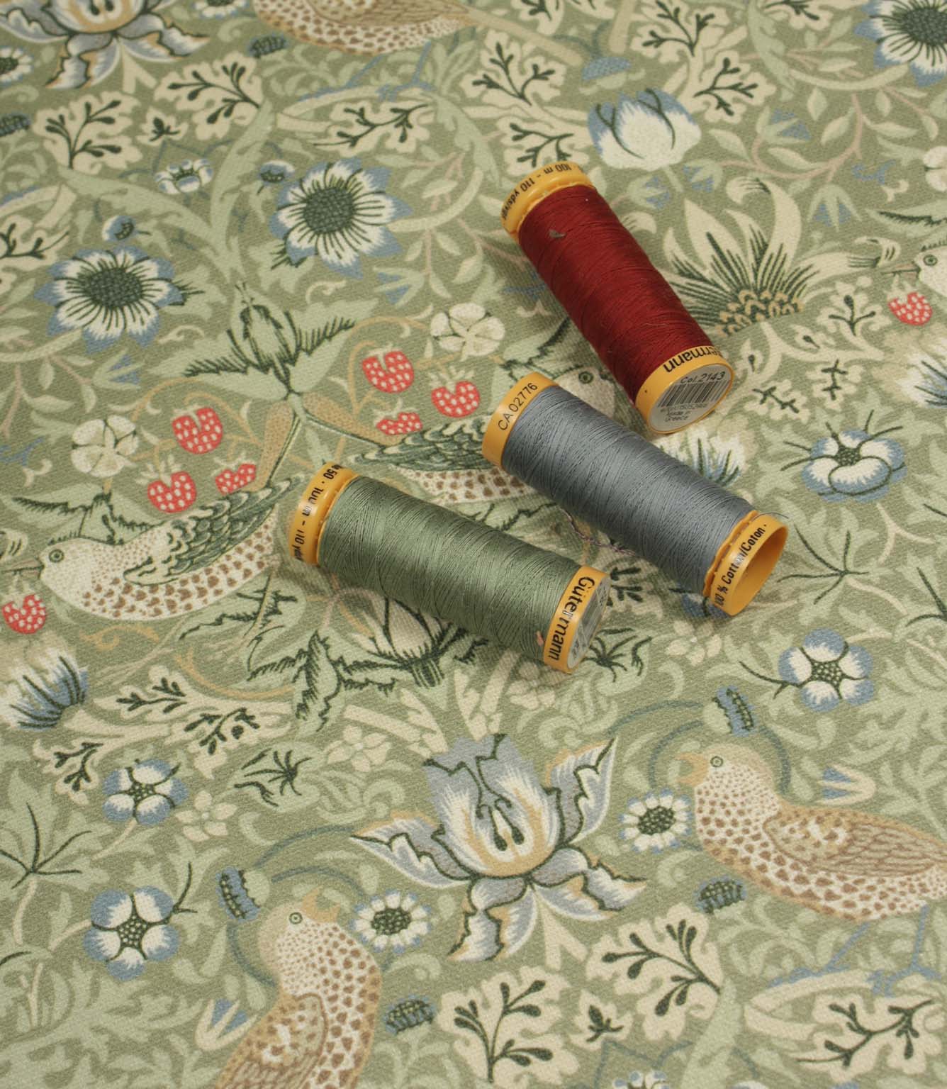 Strawberry Thief Oilcloth Fabric / Sage | Just Fabrics