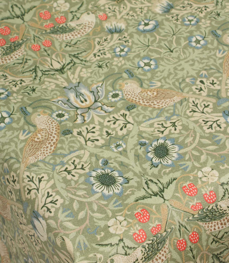 Strawberry Thief Oilcloth Fabric / Sage | Just Fabrics