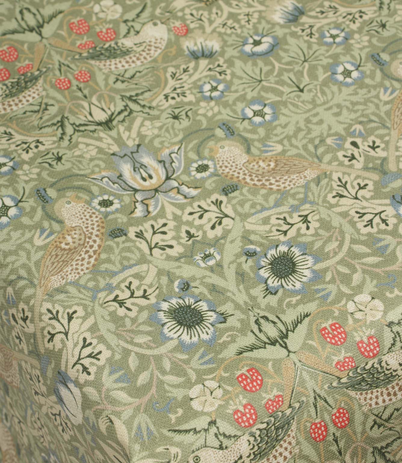 Strawberry Thief Oilcloth Fabric / Sage | Just Fabrics