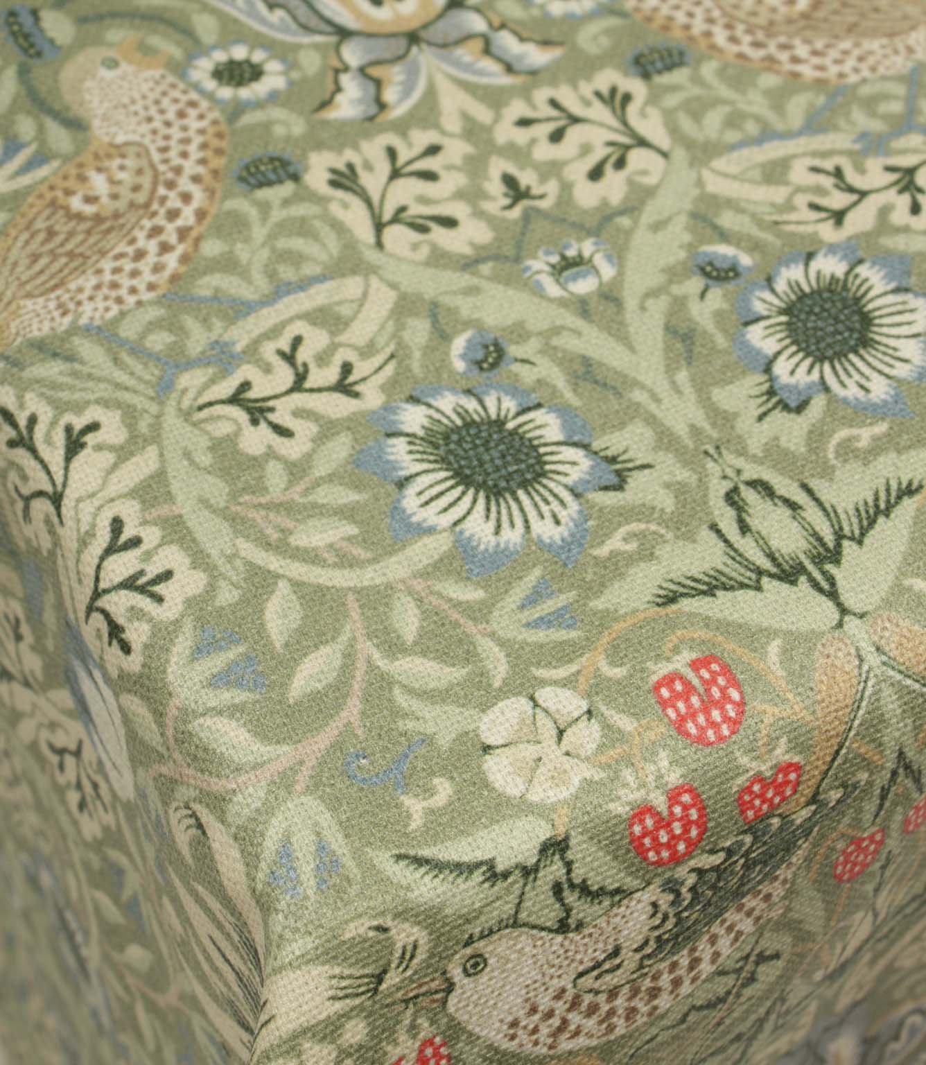 Strawberry Thief Oilcloth Fabric / Sage | Just Fabrics