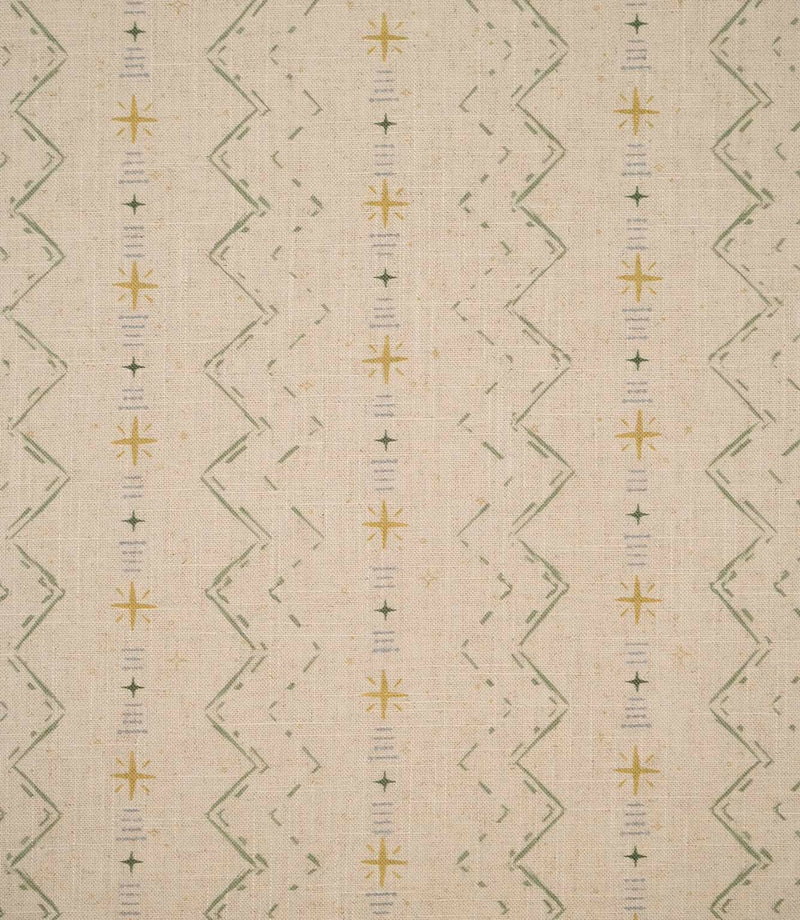 Twilight Mill Green Apple Gold fabric featuring a small-scale contemporary geometric pattern on a natural-look woven background.