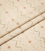 Layered Twilight Mill Olive Green Hazelnut fabric displaying the repeating contemporary geometric design and natural woven texture.