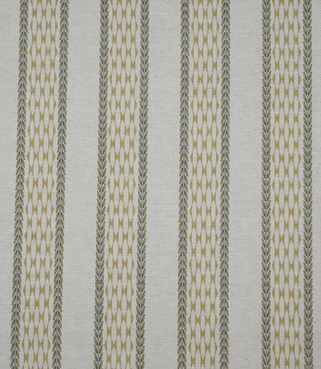 Full width view of Varese Gold extra wide contemporary foliage fabric with repeating striped design.