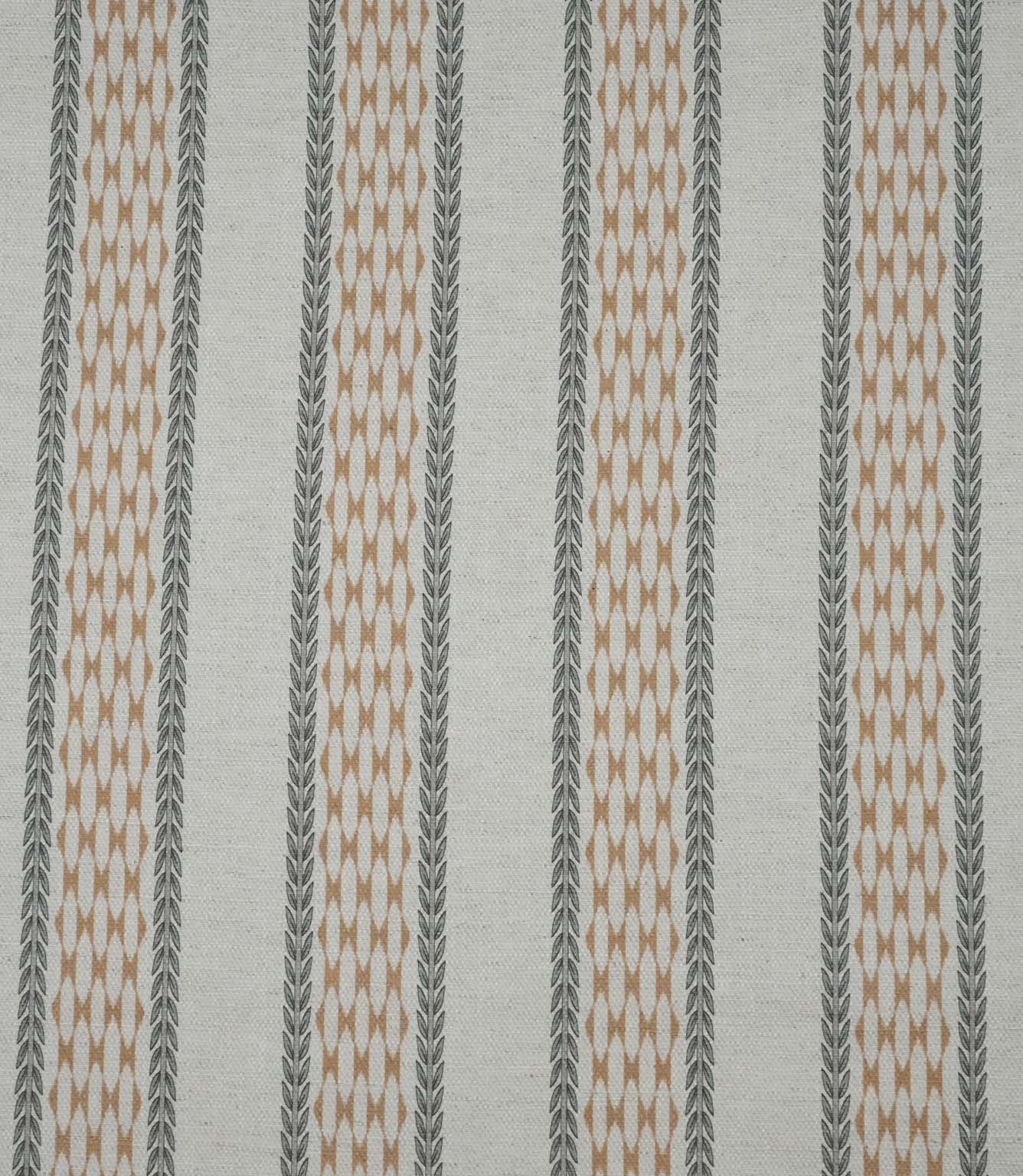 Full width view of Varese Rust extra wide contemporary foliage fabric with repeating striped pattern.