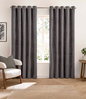 Verso Reversible Suede-look Blackout Eyelet Curtains Charcoal