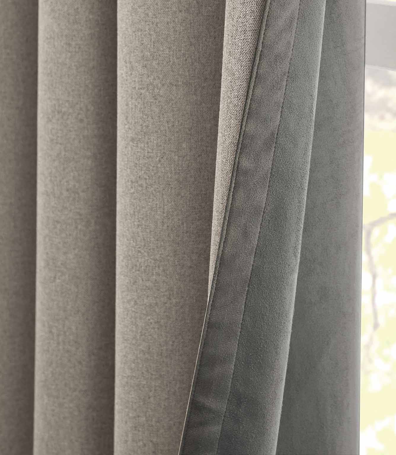 Verso Reversible Suede-look Blackout Eyelet Curtains Charcoal | Just Fabrics