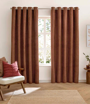 Verso Reversible Suede-look Blackout Eyelet Curtains Cinnamon