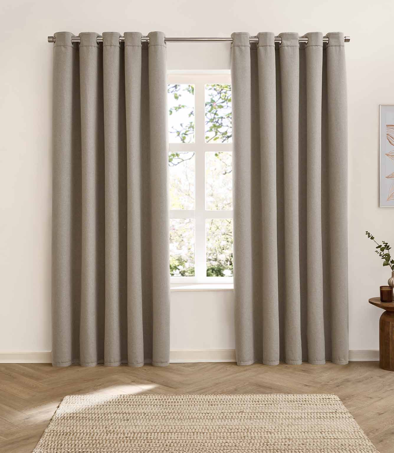 Verso Reversible Suede-look Blackout Eyelet Curtains Cinnamon | Just Fabrics