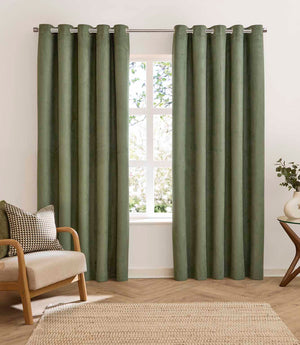 Verso Reversible Suede-look Blackout Eyelet Curtains Green
