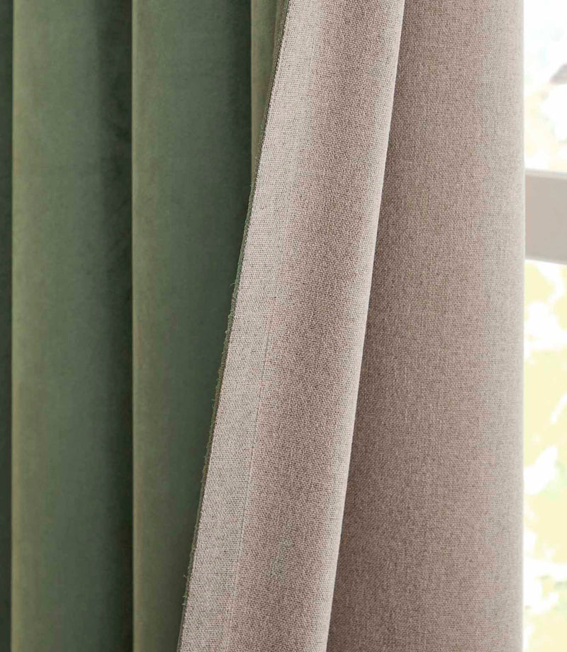 Verso Reversible Suede-look Blackout Eyelet Curtains Green | Just Fabrics