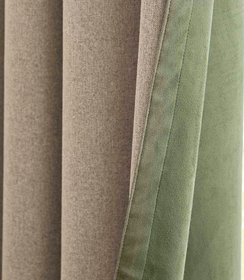 Verso Reversible Suede-look Blackout Eyelet Curtains Green | Just Fabrics