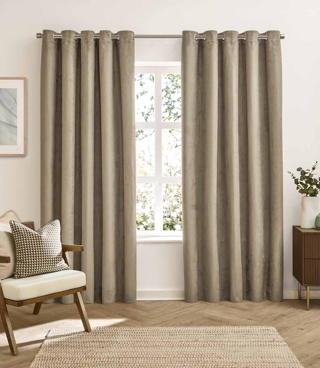 Verso Reversible Suede-look Blackout Eyelet Curtains Mocha | Just Fabrics