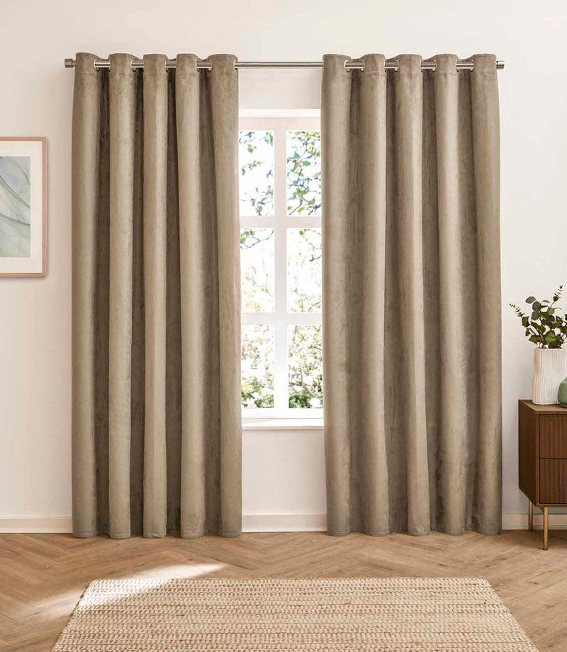 Verso Reversible Suede-look Blackout Eyelet Curtains Mocha | Just Fabrics
