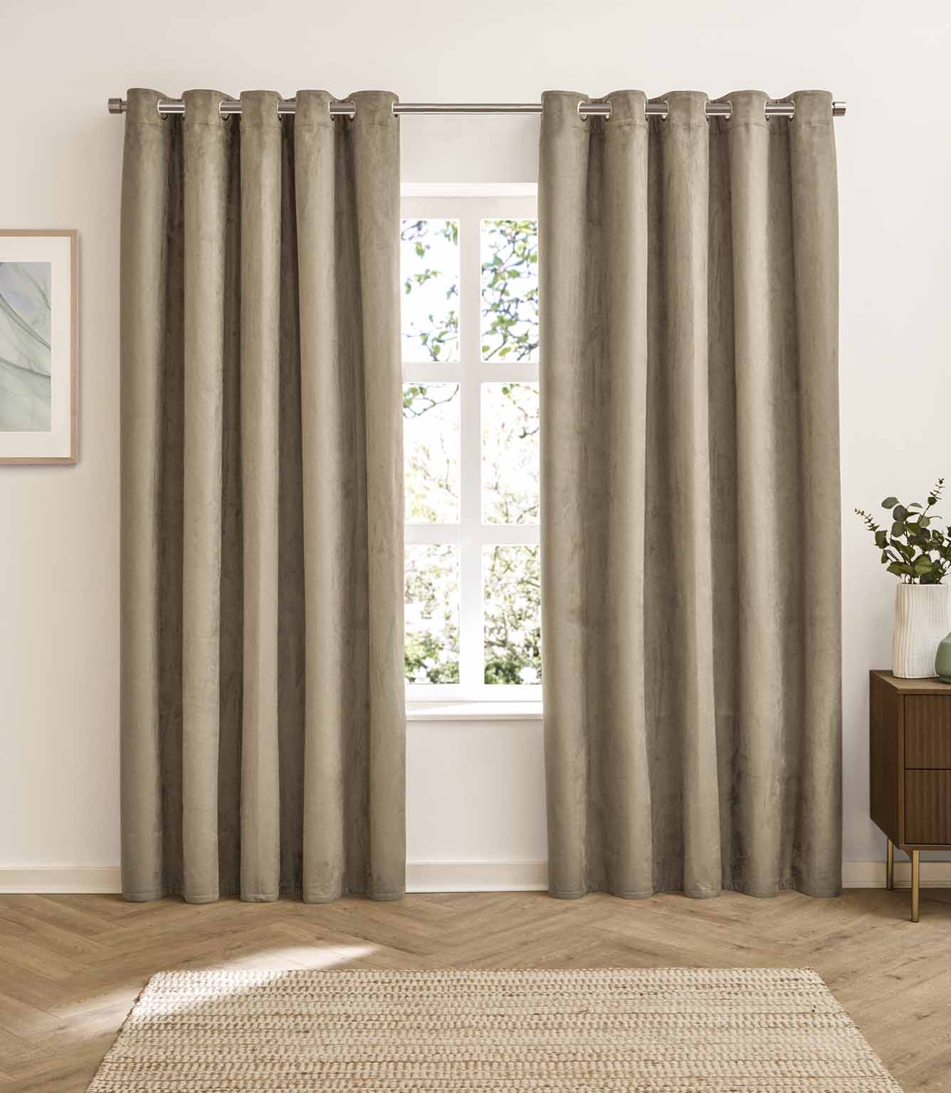 Verso Reversible Suede-look Blackout Eyelet Curtains Mocha | Just Fabrics
