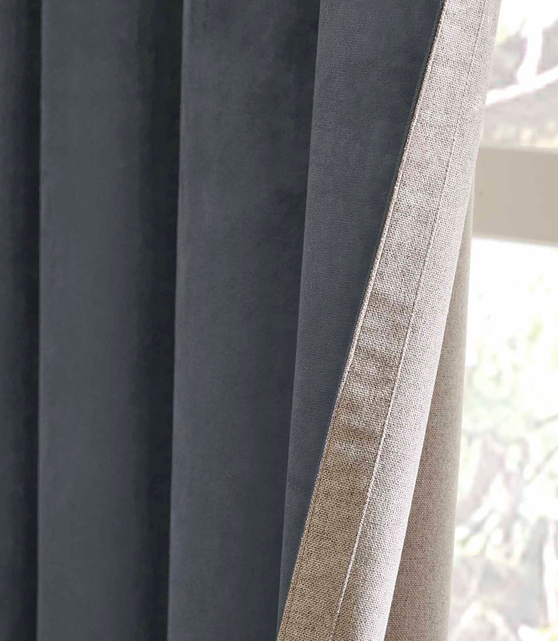 Verso Reversible Suede-look Blackout Eyelet Curtains Petrol | Just Fabrics
