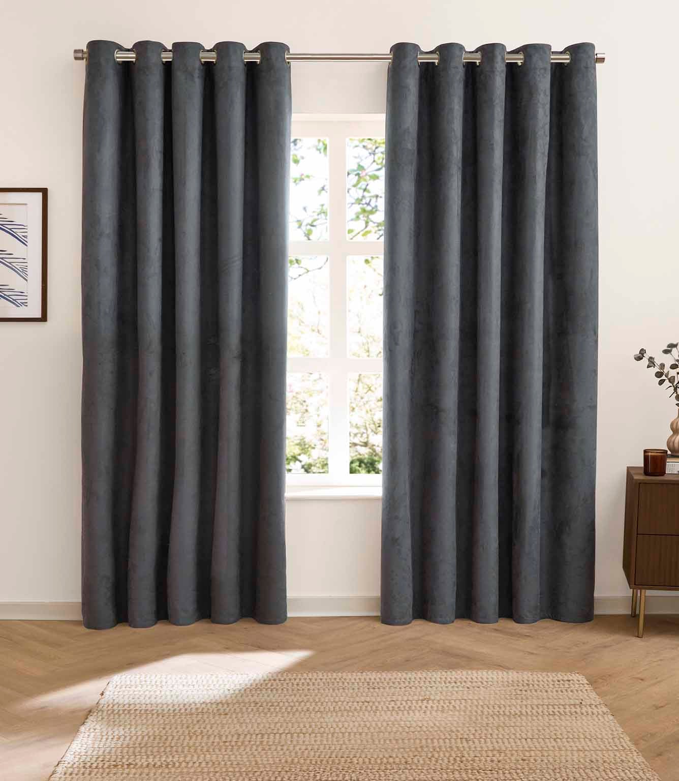Verso Reversible Suede-look Blackout Eyelet Curtains Petrol | Just Fabrics