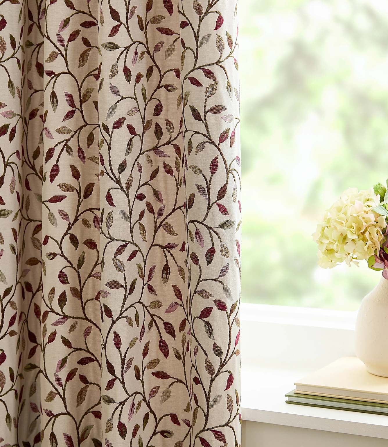 Cervino Damson Jacquard Pencil Pleat Curtains