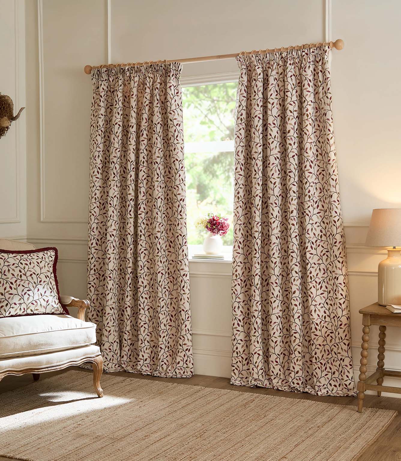 Cervino Damson Jacquard Pencil Pleat Curtains