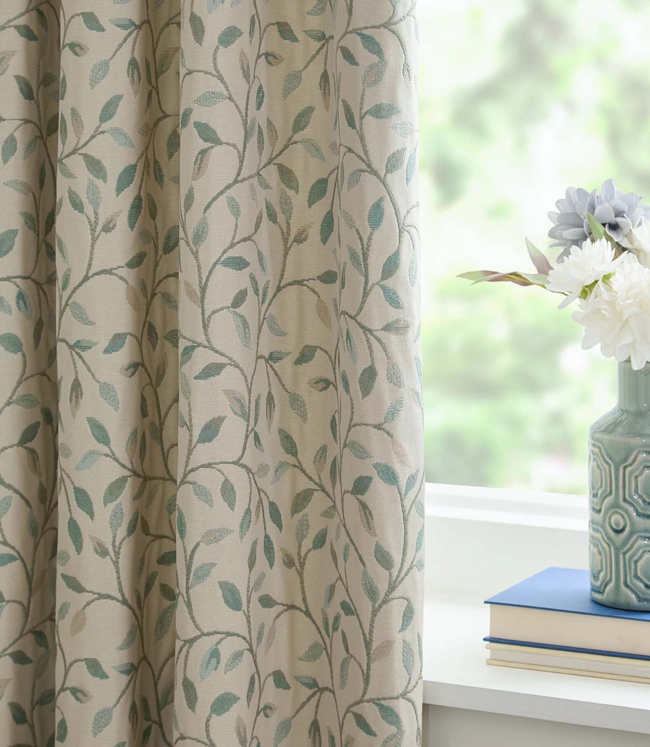 Cervino Duck Egg Jacquard Pencil Pleat Curtains