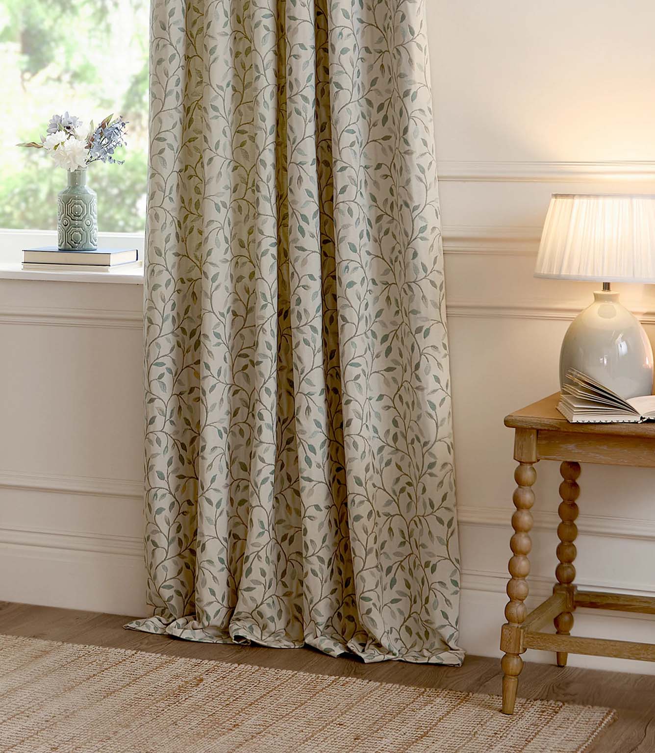 Cervino Duck Egg Jacquard Pencil Pleat Curtains