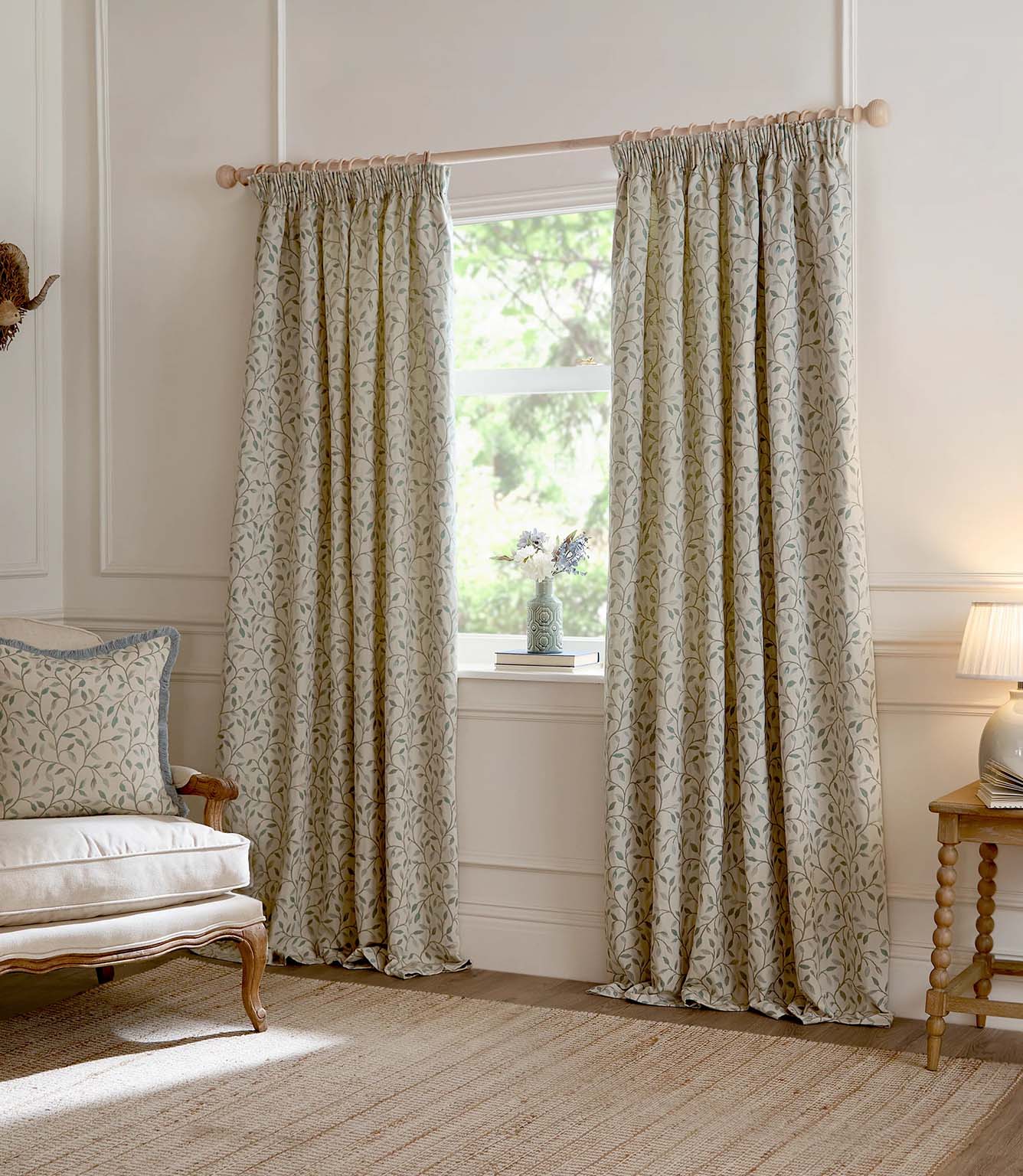 Cervino Duck Egg Jacquard Pencil Pleat Curtains