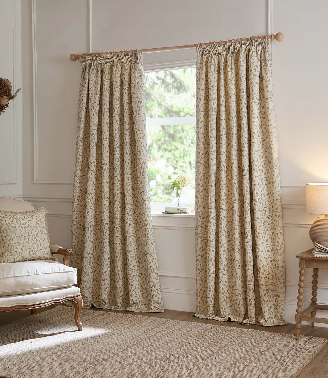 Cervino Lichen Jacquard Pencil Pleat Curtains