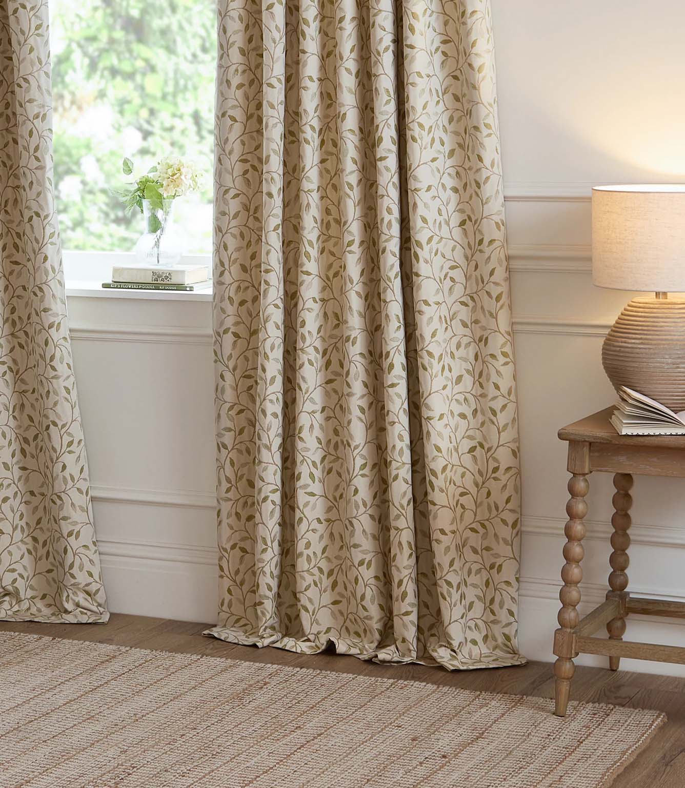 Cervino Lichen Jacquard Pencil Pleat Curtains