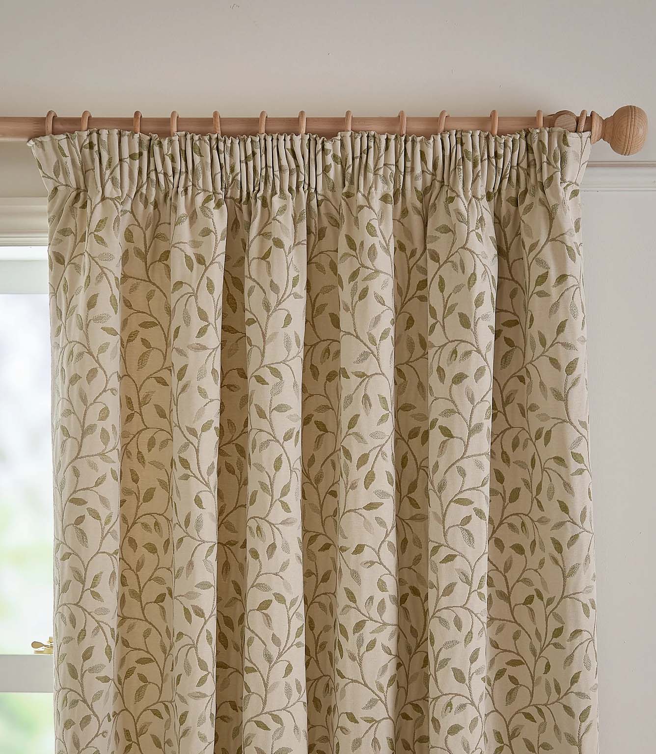 Cervino Lichen Jacquard Pencil Pleat Curtains