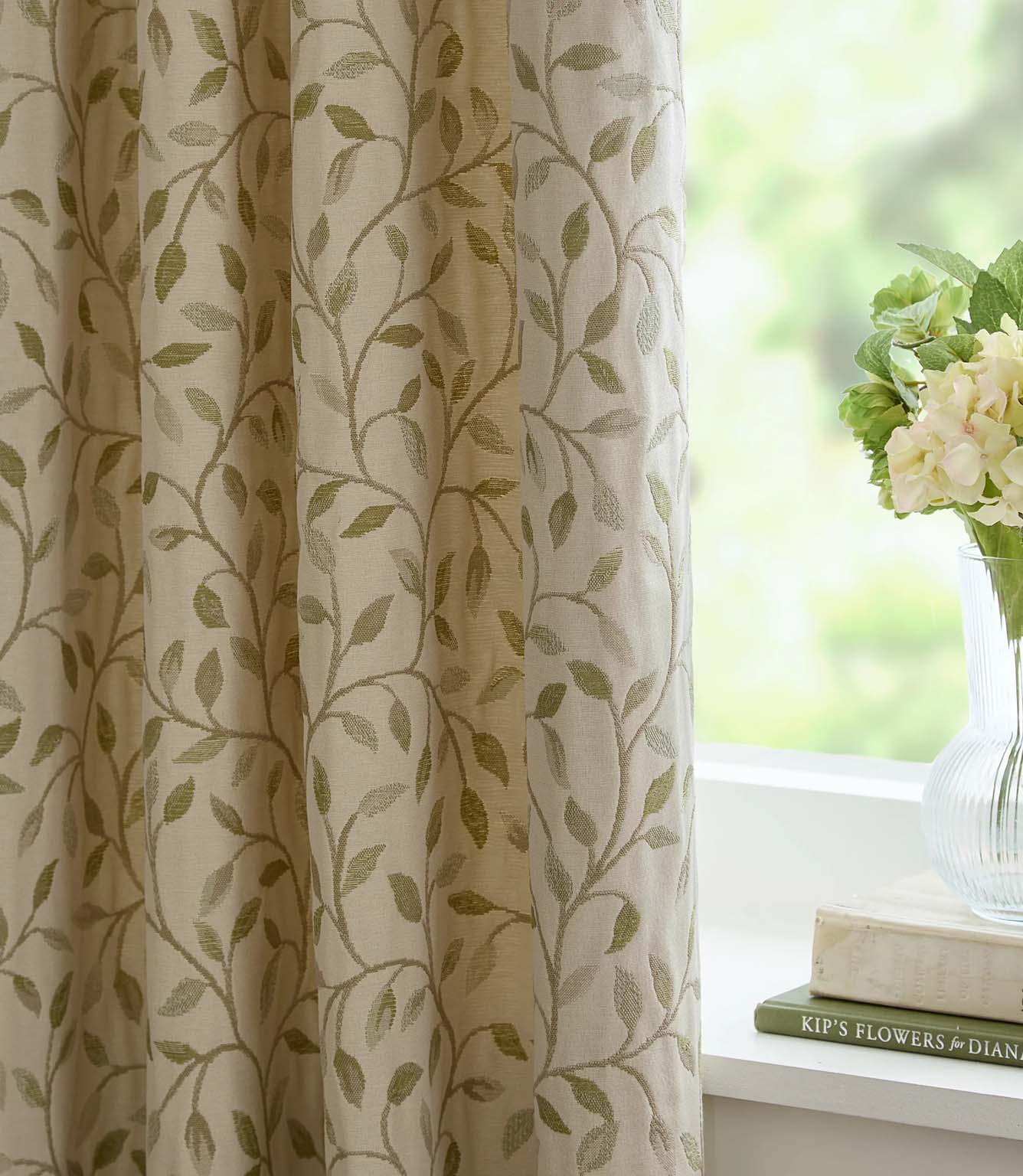 Cervino Lichen Jacquard Pencil Pleat Curtains
