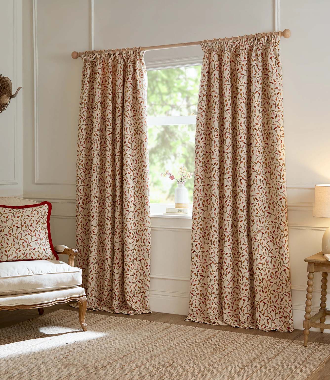 Cervino Rednut Jacquard Pencil Pleat Curtains