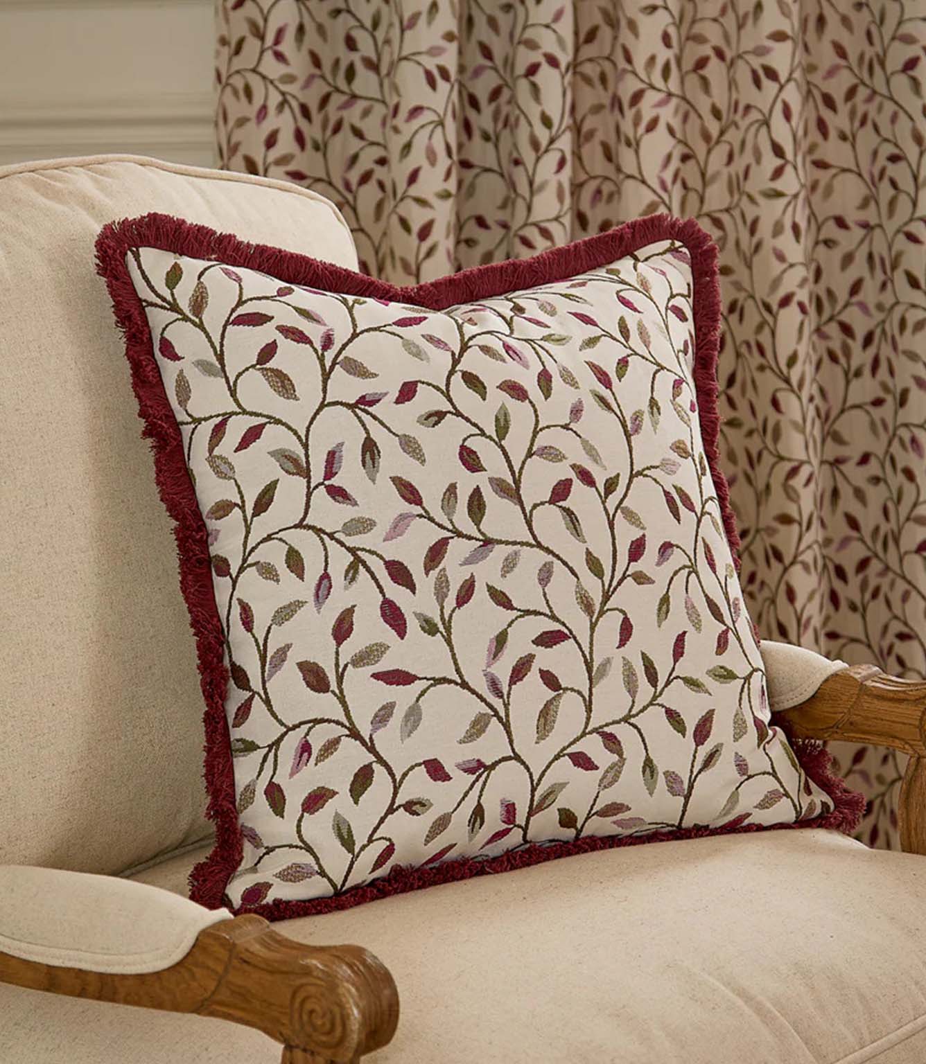 Cervino Damson Fringed Jacquard Cushion