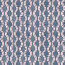 Wading Anemone contemporary fabric featuring a repeating vertical wavy stripe pattern in dusty blue, with cream scalloped borders and fine red outlines creating a flowing geometric design.